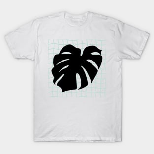 Monstera Deliciosa Leaf on Grid - Black on pastel teal green T-Shirt